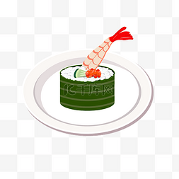 日本寿司盘子图片_手绘矢量大虾紫菜黄瓜包饭