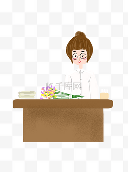 插画清新女图片_小清新教师节站在讲台上的女教师