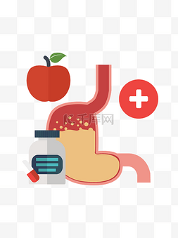 卡通医院人物图片_医疗胃部红色卡通风药物装饰元素
