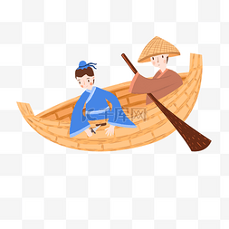 卡通男孩在划船免抠图