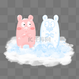 冬天冬季猪雪人雪地雪中手绘插画