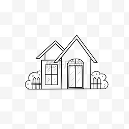 扁平化小房子卡通图片_卡通简约黑白物体插画小清新房子