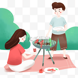 烤肉吃图片_春季野餐吃烧烤的情侣免扣