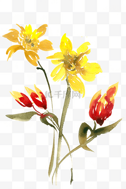 黄色亮丽图片_黄色花卉水彩画PNG免抠素材