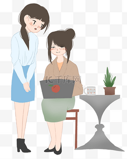 卡通桌子办公图片_坐着帮的小女孩插画