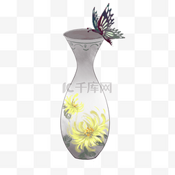 中国古风蝴蝶菊花花瓶