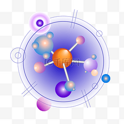 生物实验卡通图片_蓝色圆形化学分子插画