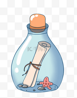 漂流瓶瓶子图片_蓝色的梦幻漂流瓶插画