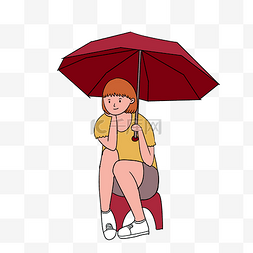 卡通女短发图片_手绘卡通雨水节气打伞的女孩子
