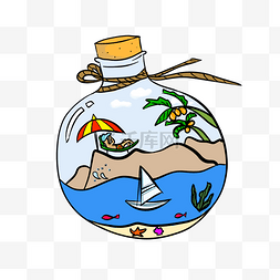 海洋椰子树图片_沙滩漂流瓶海洋彩绘漂流瓶愿望许