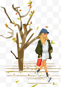 秋季冬季室外散步人物逛街插图
