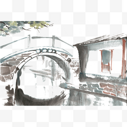 绘画写意图片_故乡的桥水墨画PNG免抠素材