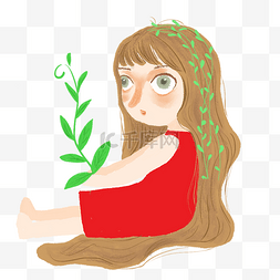 绿色叶子水草图片_绿色的水草卡通女孩