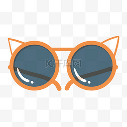 夏季时尚潮流图片_卡通手绘橙色猫耳朵墨镜PNG免抠素