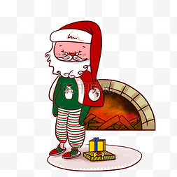 雪花麋鹿图片_圣诞节圣诞老人小火炉手绘插画