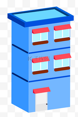 楼房小蓝色图片_2.5D宿舍楼插画