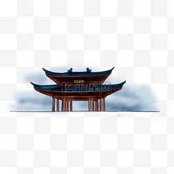 古风建筑手绘插画图片_手绘古风建筑亭子