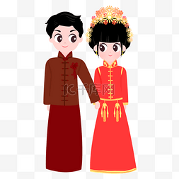 卡通手绘结婚人物图片_古代古装民国结婚礼服喜服新郎新