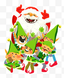 小矮人卡通图片_圣诞节圣诞老人与七个小矮人