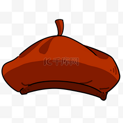 红色的帽子卡通图片_卡通橘色贝雷帽插画
