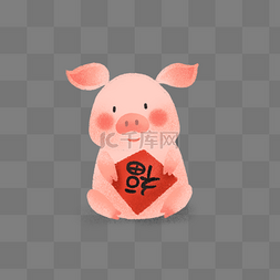 红色可爱小猪图片_手绘可爱小猪送福