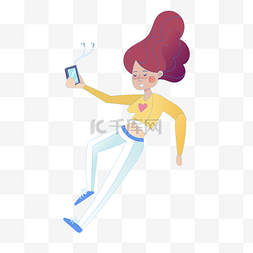 彩色创意女士玩手机的女孩元素