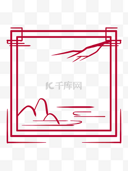 中式创意图片_中式花纹红色边框手绘插画