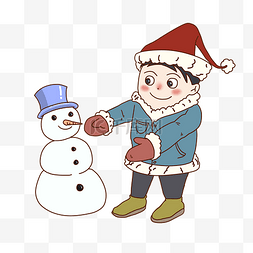 男孩堆雪人图片_圣诞节男孩堆雪人