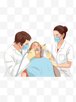 医生检查病人图片_手绘卡通医生给病人检查牙齿元素