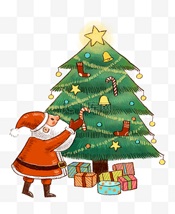 挂圣诞袜图片_装扮圣诞树的圣诞老人PNG免抠素材