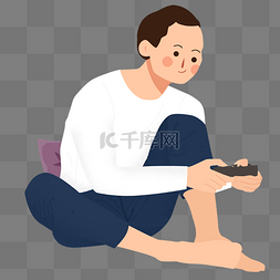 玩游戏的男孩图片_坐在地上支起脚打游戏的男孩免抠