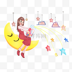 月亮图片_星星祝福手绘插画