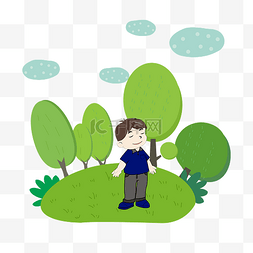 大自然树林图片_站在草地上的小男孩