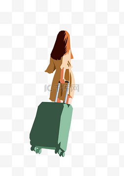 手绘的美女图片_春分提行李箱的女人