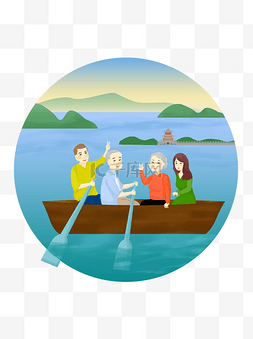 老人旅游图片_重阳节关爱老人家人游玩陪伴划船