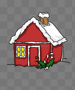 手绘红色的雪屋插画
