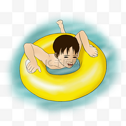 游泳救生圈卡通图片_夏季度假在游泳的小男孩