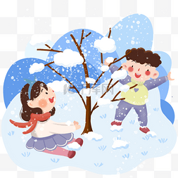 冬季雪景插画图片_冬季雪地场景蓝色手绘插画雪地场