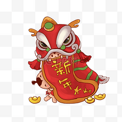 中国风舞狮子新年大吉恭喜发财过