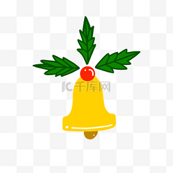 绿金色图片_圣诞节平安夜铃铛金色红果叶子PNG