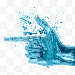 手势手部动作图片_蓝色液体手指指向手势效果图