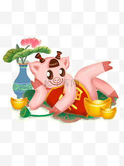 莲蓬莲花图片_2019春节猪年吉祥物生肖可爱猪喜