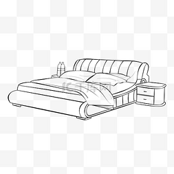 床头柜插画图片_线描双人床手绘插画