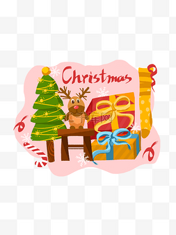 手绘可爱风麋鹿圣诞树圣诞节礼物