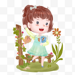 小女孩在春天的花园里玩耍
