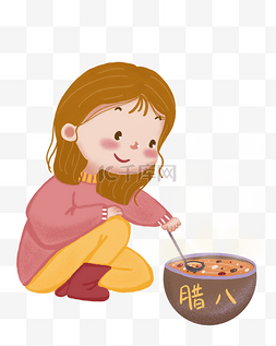 煮粥插画图片_腊八节煮粥的小女孩