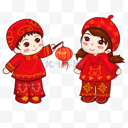 灯笼吉祥如意图片_新年喜迎新春唐装孩童打灯笼