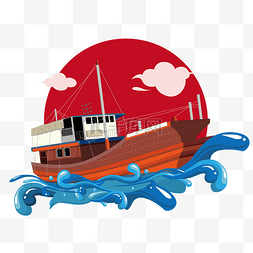 手绘海上渔船插画