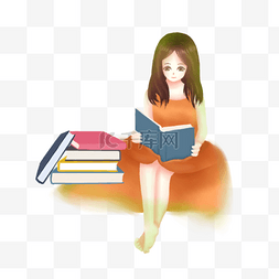 读书的女孩创意手绘插画