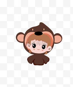 猴子送福图片_猴子头套下的小女孩